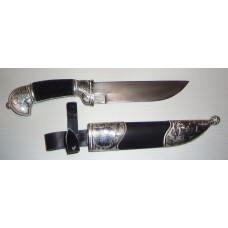 Нож охотничий в серебре - ручка из кожи ската